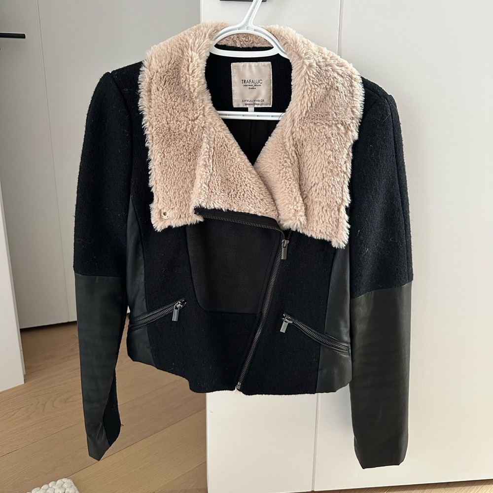 Zara Black and Cream Shearling Jacket